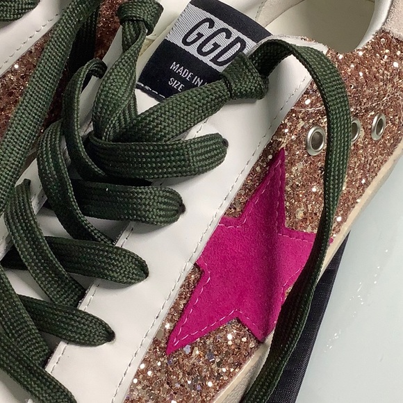 Golden Goose GGDB sneakers gold glitter fluorescent pink suede Star SZ 41 or 10 - Picture 13 of 16